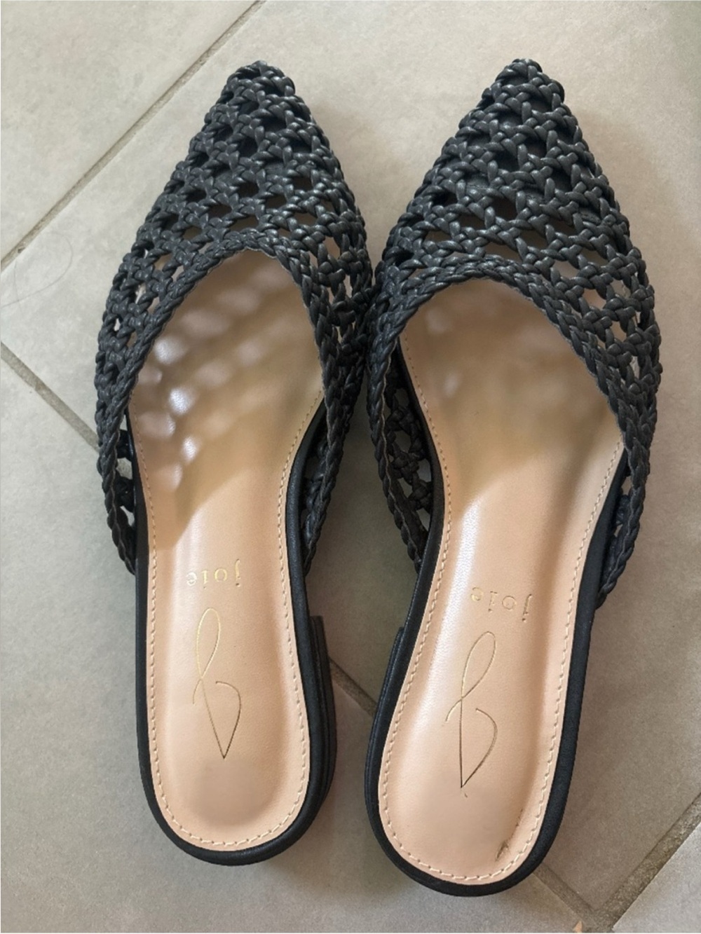 Jolie Black Woven Pointed-Toe Mule Flats 6.5